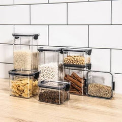 Wholesale Airtight Plastic Rectangle 7 Pieces Pack Canister Cereal Kitchen Organizer Pantry Food Storage Containers Set Lids