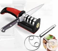 3-in-1 Professional Stainless Steel Knife Sharpener - Quick and Easy to Use - Ideal for Kitchen Knives and Scissors