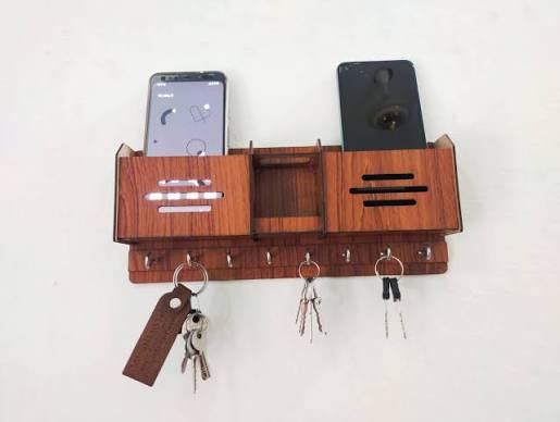 Lifestyle Glory Brand GEOMETRIC multipurpose design Wood Key Holder I 8 Hocks I Brown I Home Decoration