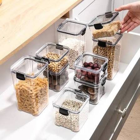 Wholesale Airtight Plastic Rectangle 7 Pieces Pack Canister Cereal Kitchen Organizer Pantry Food Storage Containers Set Lids
