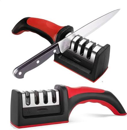 3-in-1 Professional Stainless Steel Knife Sharpener - Quick and Easy to Use - Ideal for Kitchen Knives and Scissors