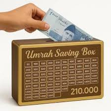 Umrah Saving Box - Wooden Umrah Saving Box - 280 Days Savings Plan-Gift for Muslims Money Saving Box